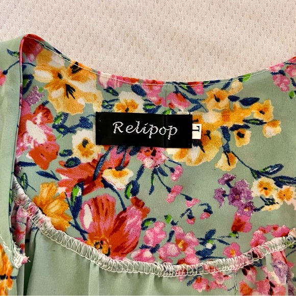 Relipop Mint Green Floral Lace Kimono Boho Bohemian Chic Size L - Picture 4 of 6